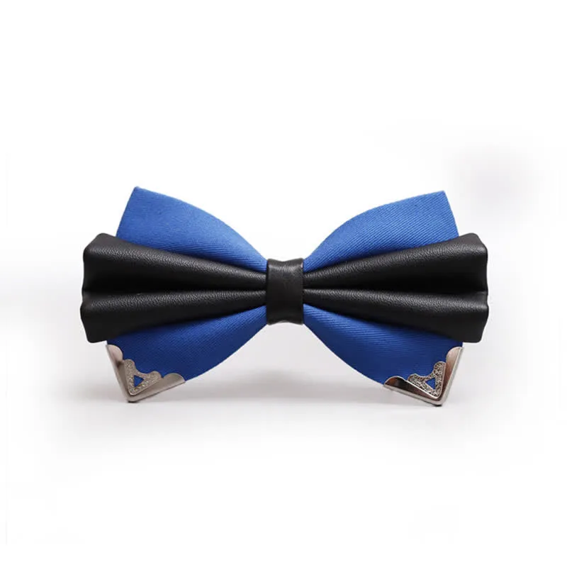 Men's Double Layer Faux Leather Golden Tipped Bow Tie